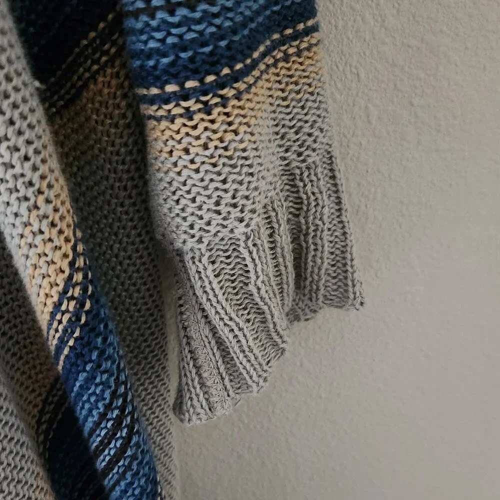 CALYPSO ST. BARTH Beige Linen Knit Blue Stripe Open Cardigan Sweater Size 0 - Picture 4 of 5